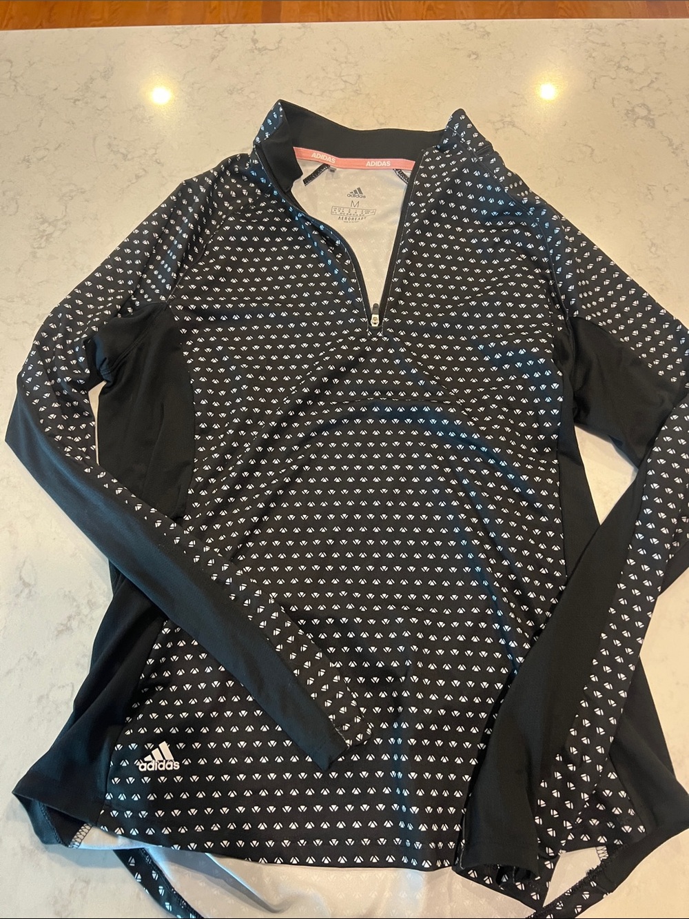 adidas Black and White Micro-Pattern Quarter-Zip Pullover